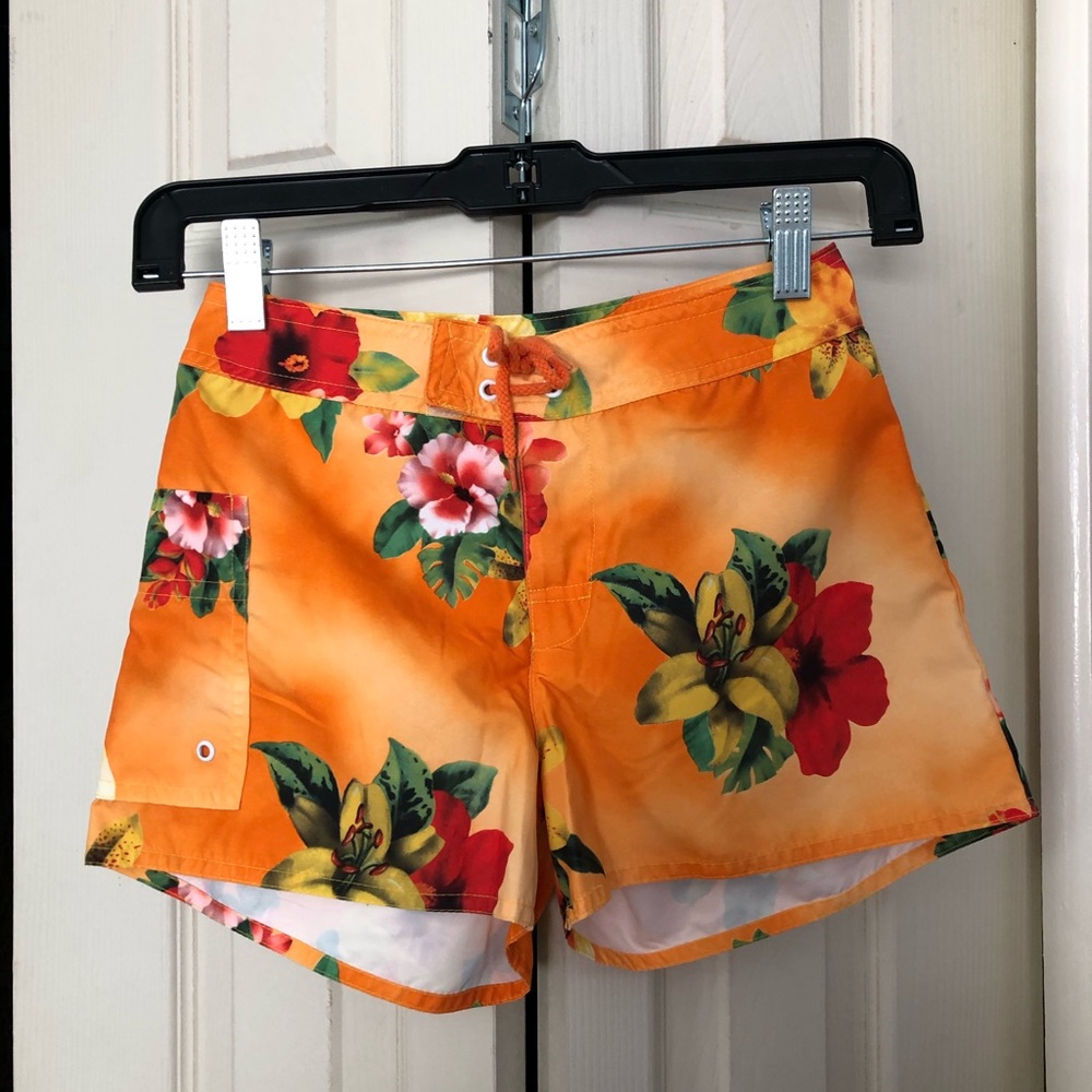 Hawaiian floral patterned board shorts